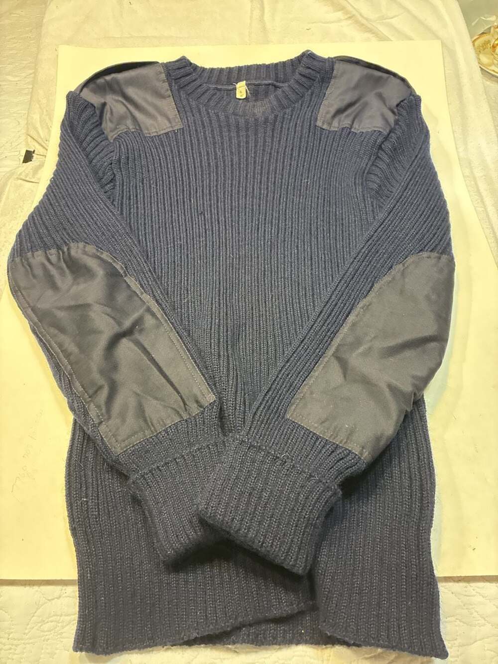 Vintage Military Commando Ribbed Crewneck Sweater with Elbow and Shoulder Patche
